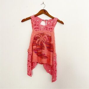 Free People Coral Crochet Muscle Tank Size L NWT